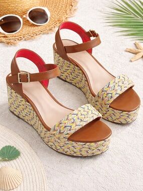 Mix No. 6 Cammie Brown Multicolor Woven Platform Wedge Sandals Size 7